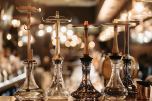 Premium hookah models on display at a Dubai lounge, showcasing modern shisha designs and quality craftsmanship